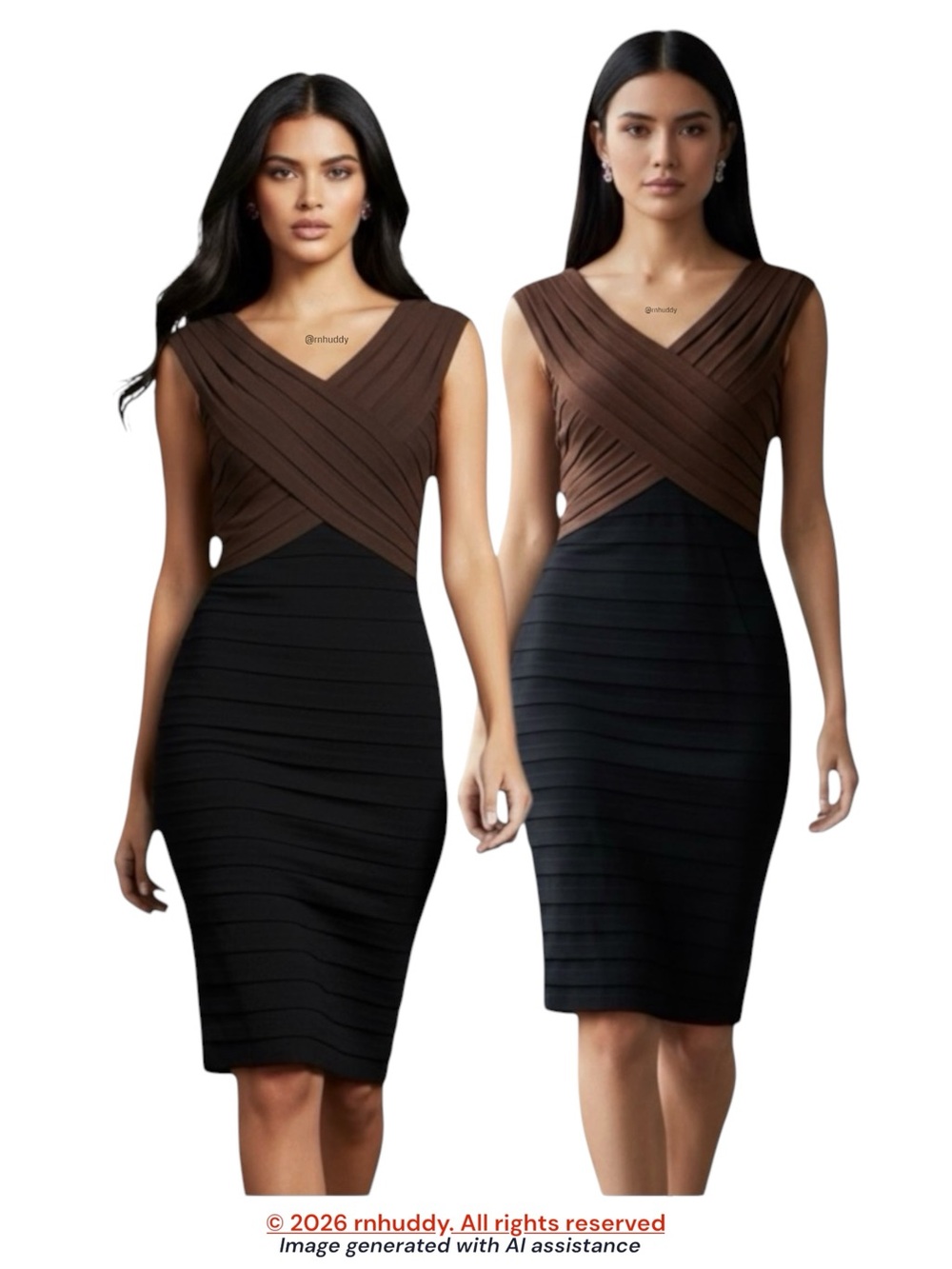Adrianna Papell size 12 brown black tiered flattering knee length dress